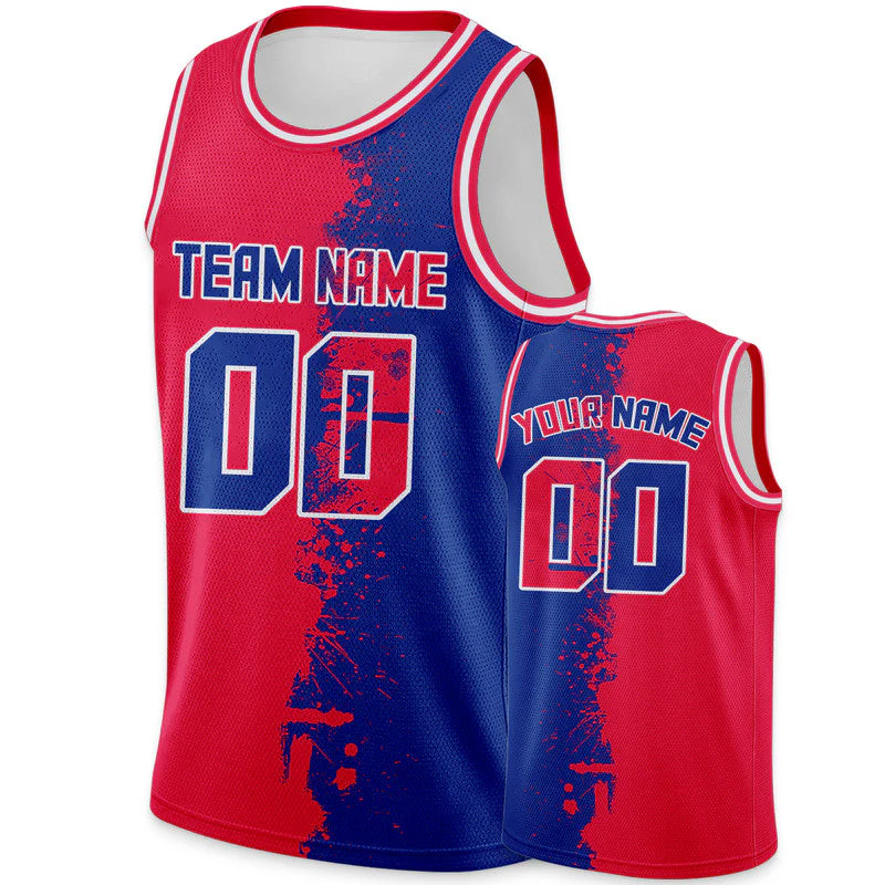 Custom Red Royal-White Authentic Spilt Fashion Basketball Jersey3